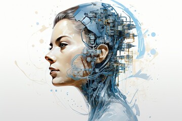 Un mélange futuriste de science, de technologie et de femme. Futur concept d’intelligence artificielle. IA générative, IA - obrazy, fototapety, plakaty