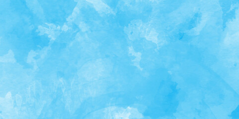 Blue painted watercolor background with watercolor stains, blue marble painting on blue paper texture, ocean blue background with stained and watercolor splashes.	