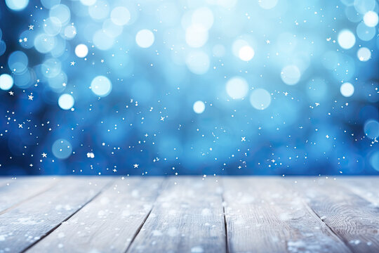 Christmas background with snowflakes on wooden table 