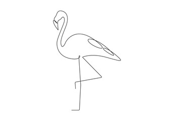 One continuous line drawing of flamingo. Isolated on white background vector illustration. Premium vector. 
