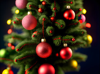 Fototapeta na wymiar Painted Christmas tree background with knolling realism