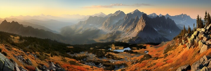 Fototapeta na wymiar Panorama mountain autumn landscape.