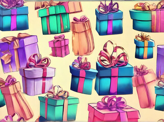 Obraz premium Gifts with painted background pastel tones drawing.