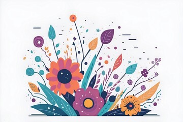 Cartoon spring flowers background. AI generated illustration