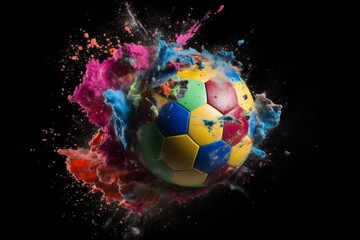 Colorful explosion after soccer ball bursts. Generative AI