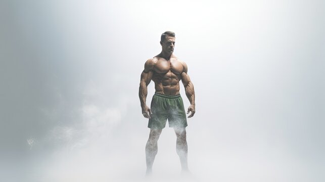 Un bel homme de musculation sto&iuml;que et muscl&eacute;. Repr&eacute;sentant la forme physique et le sto&iuml;cisme. Espace de copie. IA g&eacute;n&eacute;rative, IA