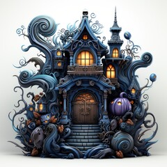 Haunted House Welcome Sign , Cartoon 3D, Isolated On White Background, Hd Illustration