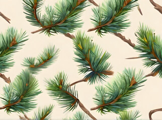 Fir branch on painted flat background neutral.