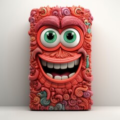 Monster Door Cover  , Cartoon 3D, Isolated On White Background, Hd Illustration