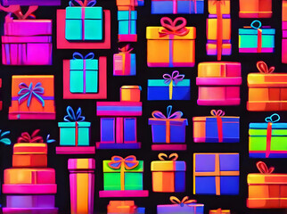 painted gifts on realistic neon background