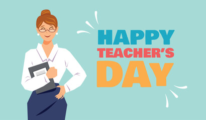 Banner Happy teachers day. The illustration boasts a colorful design scheme, symbolizing the diversity of knowledge and creativity within the school community. Vector illustration.