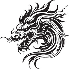 Black line dragon logo on white background.