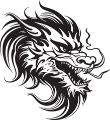 Fototapeta premium Black line dragon logo on white background.