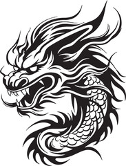 Black line dragon logo on white background.