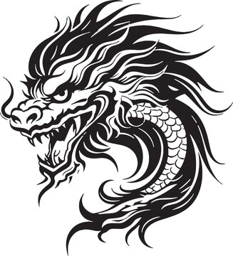 Black line dragon logo on white background.