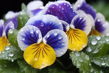 Wandcirkels aluminium annual pansies covered in morning dew © altitudevisual