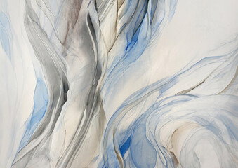 Abstract blue art with grey and pink copper — shiny marble background with beautiful smudges and...