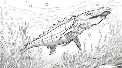 Coloring page of sea dinosaur or sea monster in the mesozoic period for kids and teens