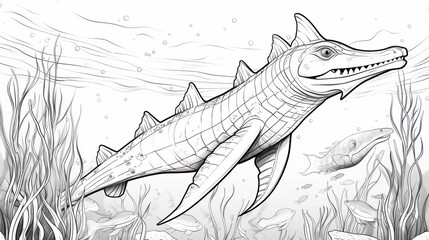 Coloring page of sea dinosaur or sea monster in the mesozoic period for kids and teens