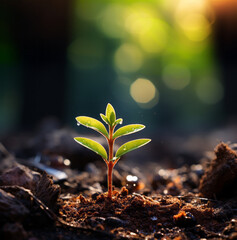 Green plant sprouting with sunlight