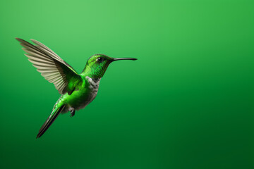 Hummingbird on a bright green background