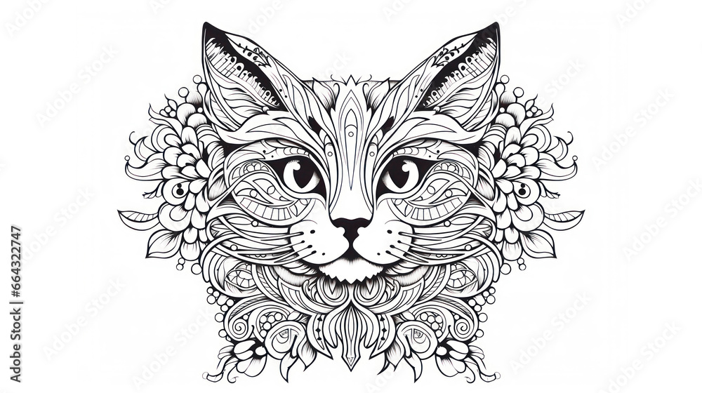 Wall mural Cute turkish angora in animal coloring page perfect for kids and antistress