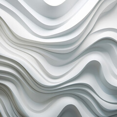 An abstract background with white flowing waves resembling wall sculpture and installation art, featuring precisionist lines and shapes with surreal organic forms.