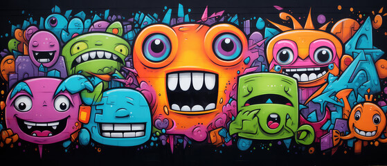 graffiti on wall cartoon design with spray paint