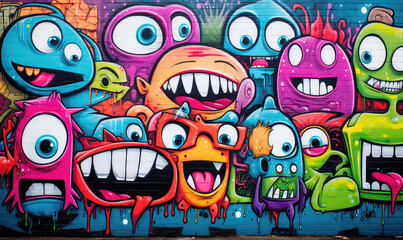 graffiti on wall cartoon design with spray paint