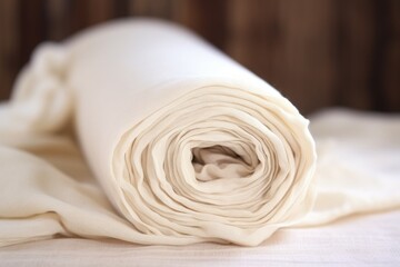 close-up of a roll of natural unbleached muslin - obrazy, fototapety, plakaty