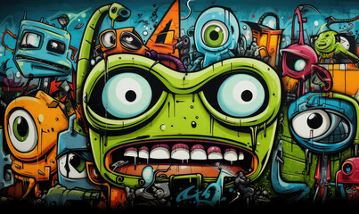 Fototapeta premium graffiti on wall cartoon design with spray paint