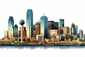 Panoramic clip art of Dallas city skyline. Generative AI