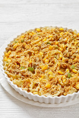 Creamy Corn Casserole with Sausage in baking dish