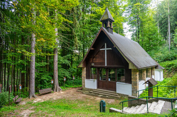 Chapel of St. Marry Celenska, Czech Republic. Small wooden chapel in forest, religion place