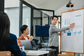 The Conferences,Training Education, Business, start up Concept.Group of smart Business Finance Corporate Development and Businessman making presentation