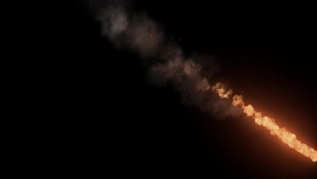 3D Animation on fire ball with a tail from the sky with alpha channel (transparency) in HQ 32bit Apple ProRes. Easy use. Drag and drop in your project with any non-linear editing software like: Adobe 