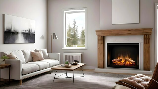 Modern interior living room design design concept, illustration cosy home background 