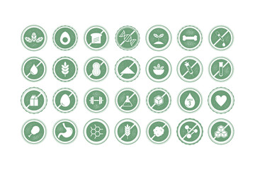 set of nutrition icon with stamping style with variation allergen and diet information