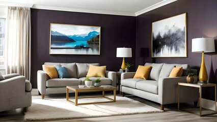 Modern interior living room design design concept, illustration cosy home background 