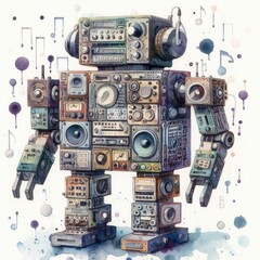 Watercolor robot made of analog stereo equipment