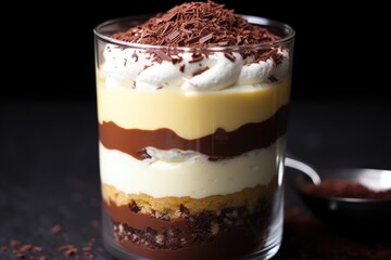 close-up photo of layered chocolate and vanilla pudding