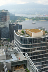 Obraz premium Vancouver, BC Canada Overlooking downtown Vancouver from Top of Vancouver Revolving Restaurant during sunset in summer. High quality