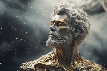 Une belle sculpture futuriste d'un homme stoïque avec des touches d'or et de marbre. Représentant le stoïcisme. IA générative, IA - obrazy, fototapety, plakaty