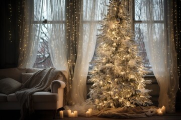 spruce christmas tree adorned with soft white fairy lights