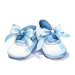 Watercolor newborn small shoes isolated white background.