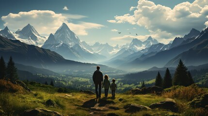 Obraz premium person with landscape in the mountains