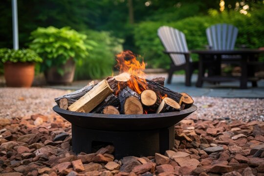outdoor ground fire pit with firewood and ashes