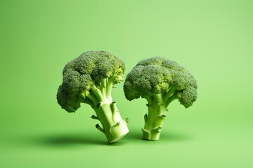Two broccoli pieces arranged on background.