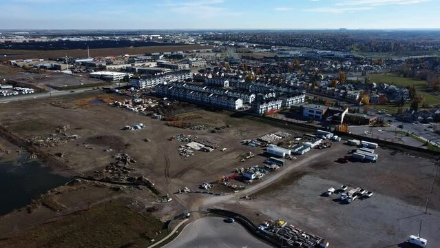 Aerial view of construction site in Quarry Park community in Calgary