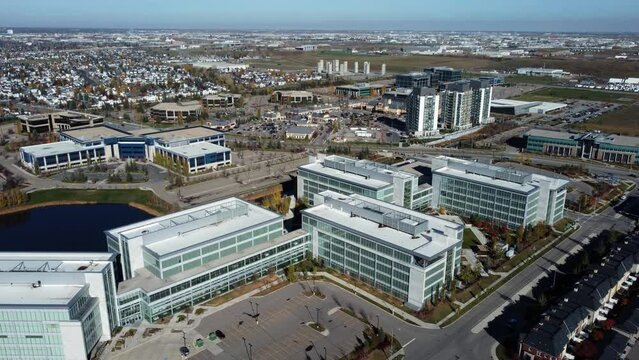 Business centers' parking lots in Quarry Park in Calgary.